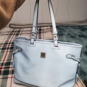 Dooney and Bourke saffiano double strap tassel tote Shoulder Bag in baby blue
